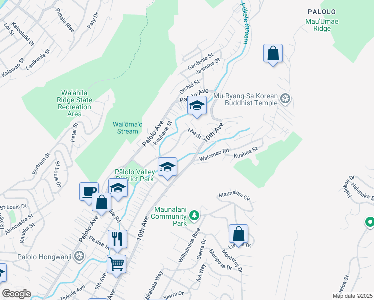 map of restaurants, bars, coffee shops, grocery stores, and more near 2203 Ahe Place in Honolulu