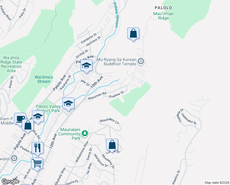 map of restaurants, bars, coffee shops, grocery stores, and more near 2329 Waiomao Road in Honolulu
