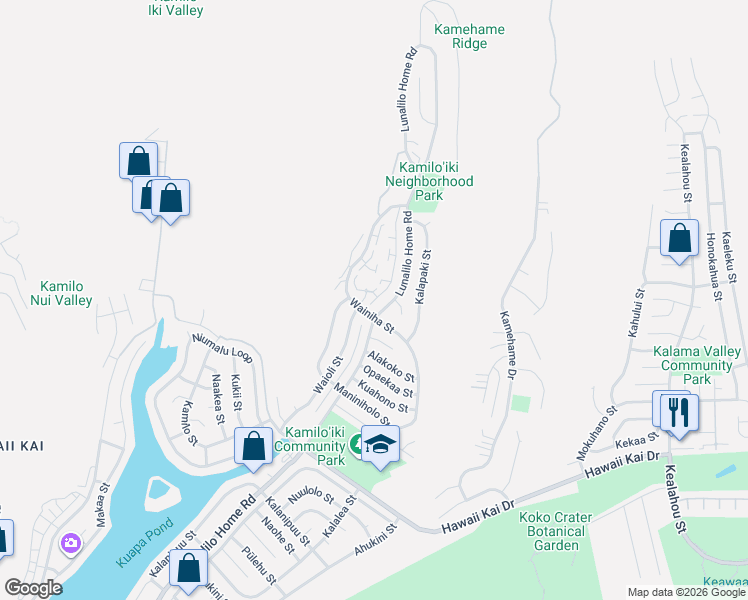 map of restaurants, bars, coffee shops, grocery stores, and more near 976 Lunalilo Home Road in Honolulu