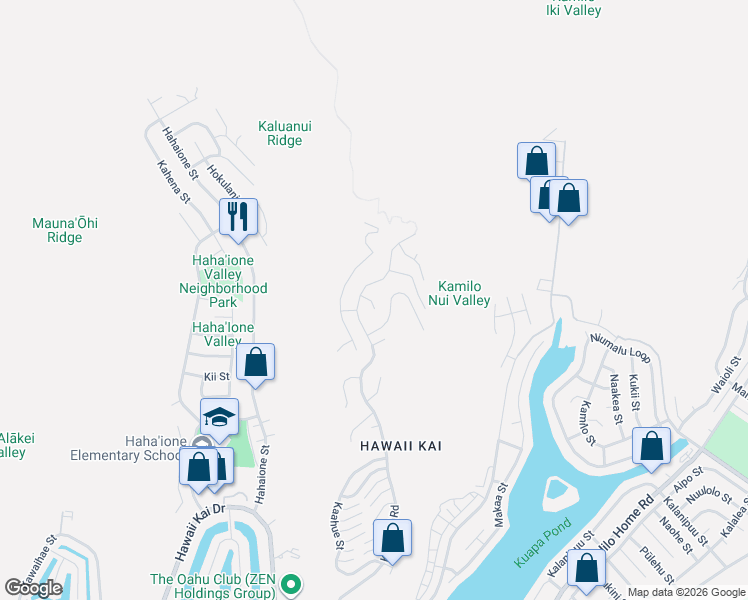 map of restaurants, bars, coffee shops, grocery stores, and more near 1059 Kamookoa Place in Honolulu
