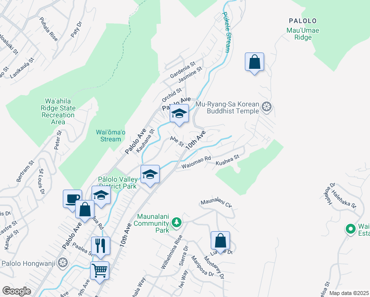 map of restaurants, bars, coffee shops, grocery stores, and more near 2330 Hanakealoha Place in Honolulu