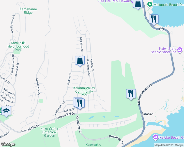 map of restaurants, bars, coffee shops, grocery stores, and more near 1266 Kaeleku Street in Honolulu