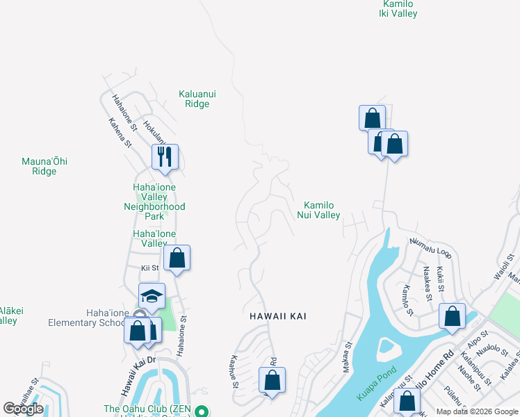 map of restaurants, bars, coffee shops, grocery stores, and more near 1051 Kalihiwai Place in Honolulu