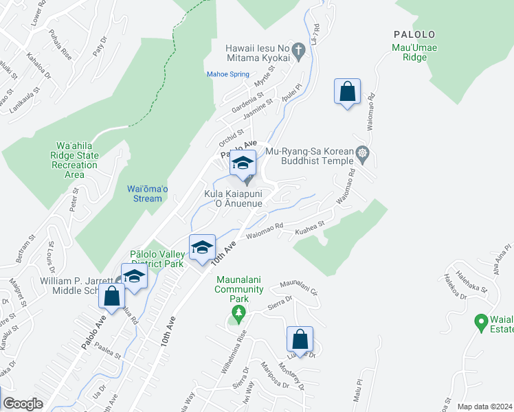 map of restaurants, bars, coffee shops, grocery stores, and more near 2330 Hanakealoha Place in Honolulu