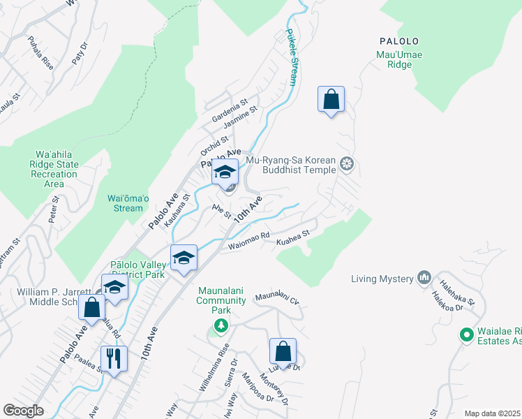 map of restaurants, bars, coffee shops, grocery stores, and more near 3524 Makanui Place in Honolulu