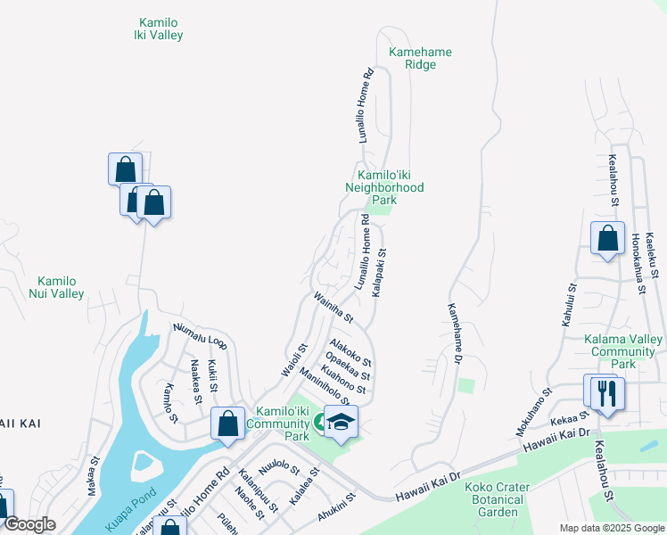 map of restaurants, bars, coffee shops, grocery stores, and more near 1125 Wainiha Street in Honolulu