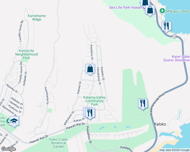 map of restaurants, bars, coffee shops, grocery stores, and more near 640 Kealahou Street in Honolulu