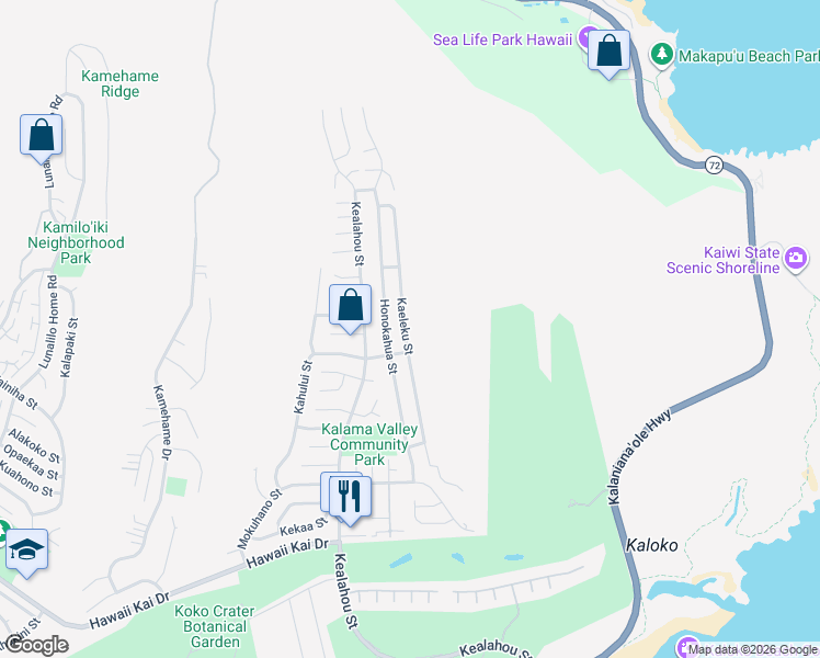 map of restaurants, bars, coffee shops, grocery stores, and more near 1266 Kaeleku Street in Honolulu