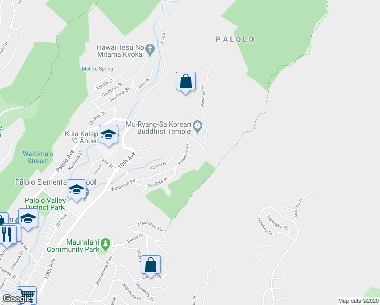 map of restaurants, bars, coffee shops, grocery stores, and more near 2447A Waiomao Rd in Honolulu