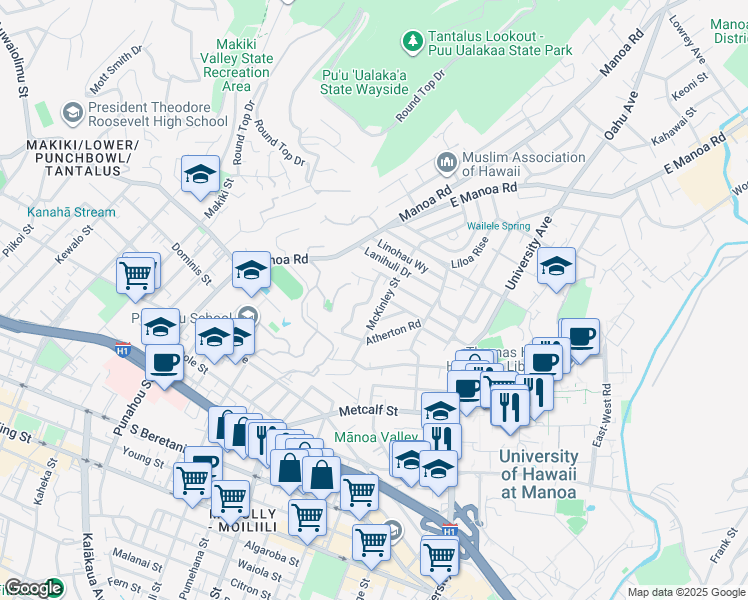 map of restaurants, bars, coffee shops, grocery stores, and more near 2013 Kakela Drive in Honolulu