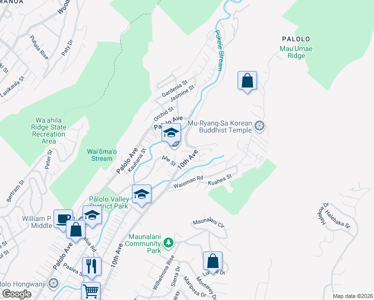 map of restaurants, bars, coffee shops, grocery stores, and more near 2330 Hanakealoha Place in Honolulu