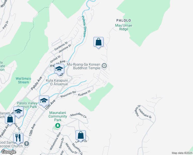 map of restaurants, bars, coffee shops, grocery stores, and more near 2511 Makaulii Place in Honolulu