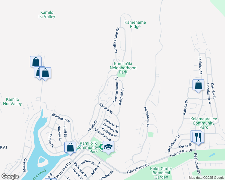 map of restaurants, bars, coffee shops, grocery stores, and more near 1064 Lunalilo Home Road in Honolulu