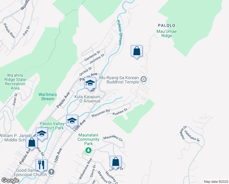 map of restaurants, bars, coffee shops, grocery stores, and more near 2459 10th Avenue in Honolulu