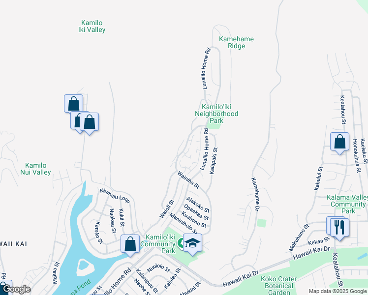map of restaurants, bars, coffee shops, grocery stores, and more near 1141 Wainiha Street in Honolulu