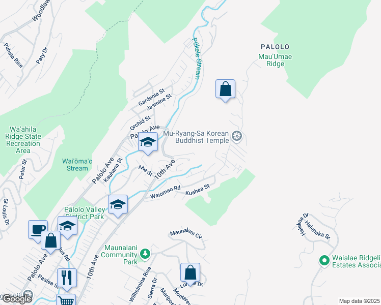 map of restaurants, bars, coffee shops, grocery stores, and more near 2459 10th Avenue in Honolulu