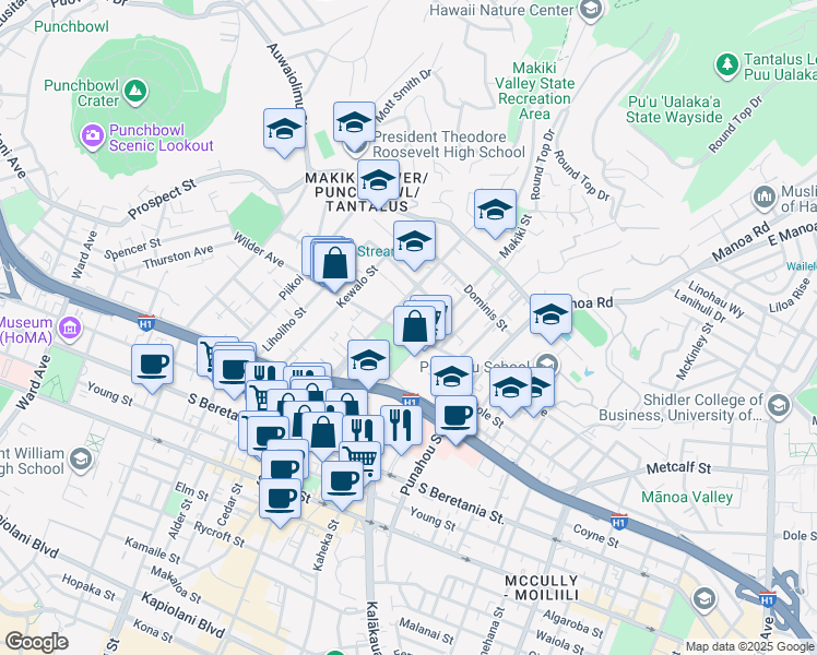 map of restaurants, bars, coffee shops, grocery stores, and more near in Honolulu
