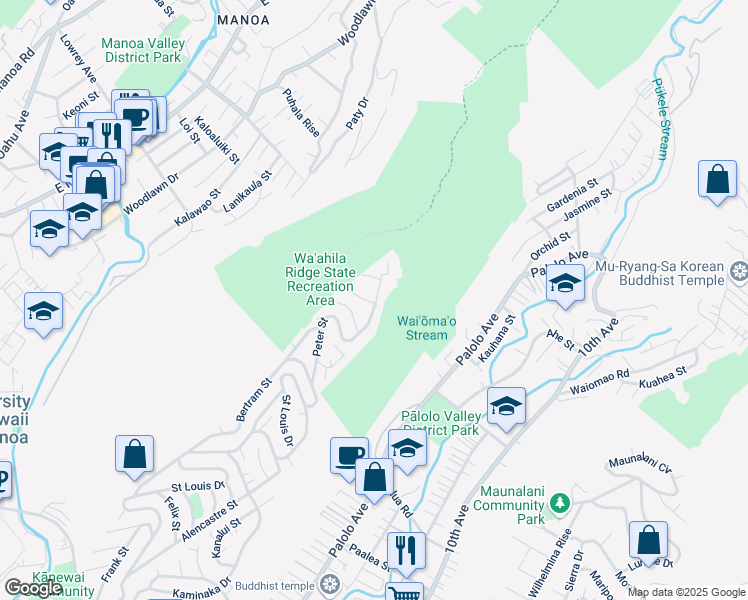 map of restaurants, bars, coffee shops, grocery stores, and more near 1646 Ruth Pl in Honolulu
