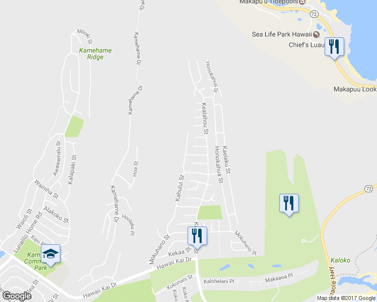 map of restaurants, bars, coffee shops, grocery stores, and more near 1245 Pihana Street in Honolulu