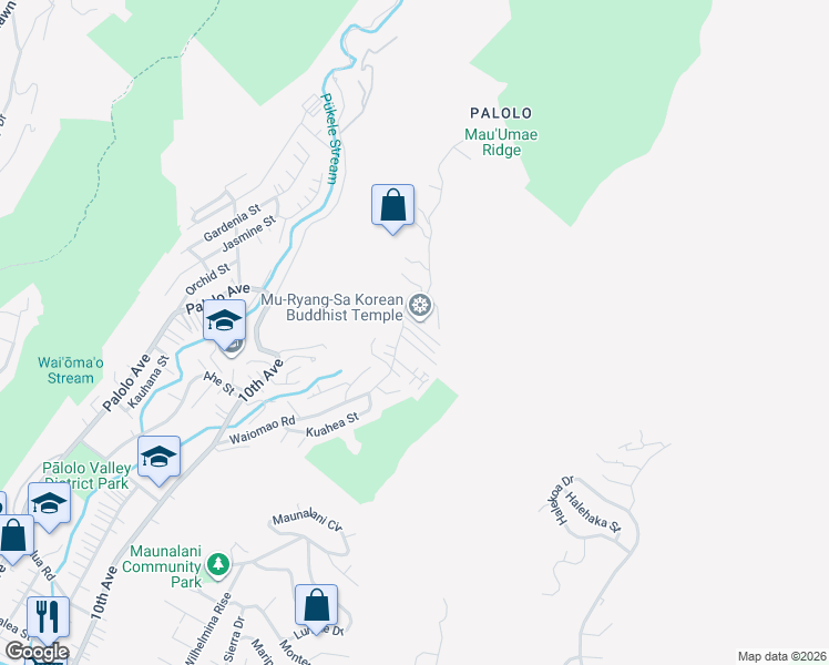map of restaurants, bars, coffee shops, grocery stores, and more near 2488 Waiomao Road in Honolulu