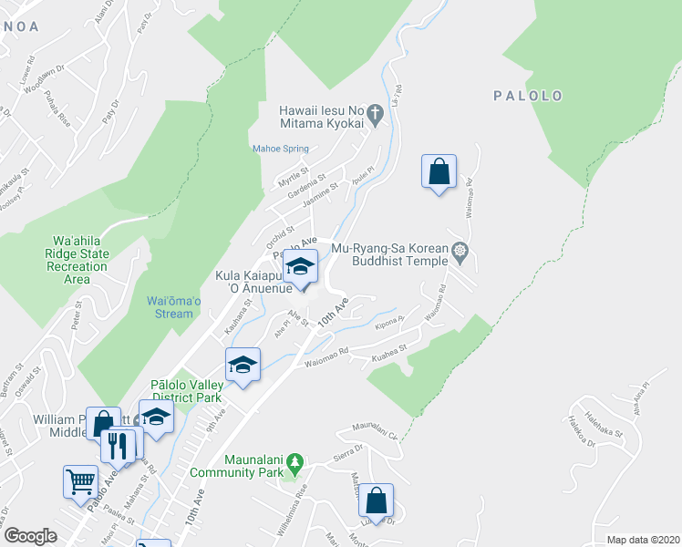 map of restaurants, bars, coffee shops, grocery stores, and more near 2555 10th Avenue in Honolulu