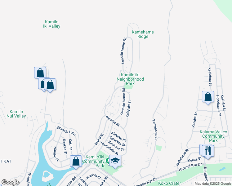 map of restaurants, bars, coffee shops, grocery stores, and more near 1141 Wainiha Street in Honolulu