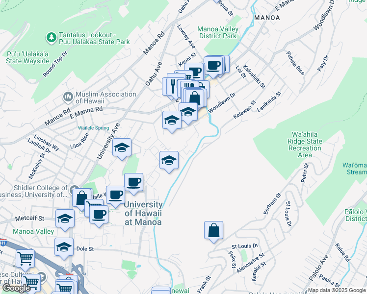 map of restaurants, bars, coffee shops, grocery stores, and more near 2706 Pamoa Road in Honolulu