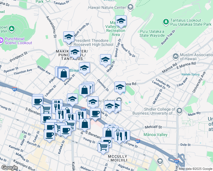 map of restaurants, bars, coffee shops, grocery stores, and more near in Honolulu