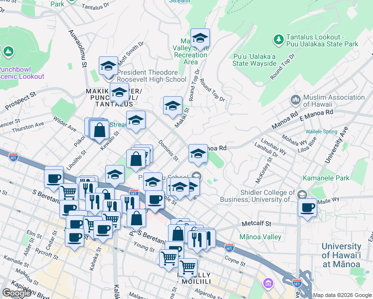 map of restaurants, bars, coffee shops, grocery stores, and more near in Honolulu
