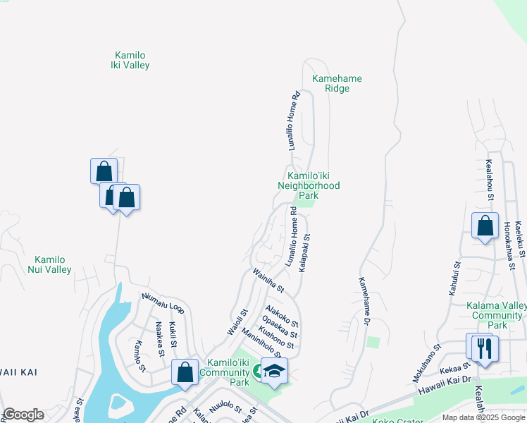 map of restaurants, bars, coffee shops, grocery stores, and more near 1101 Kumukumu Street in Honolulu