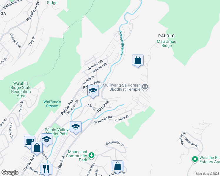 map of restaurants, bars, coffee shops, grocery stores, and more near 2547 Lā-'ī Road in Honolulu