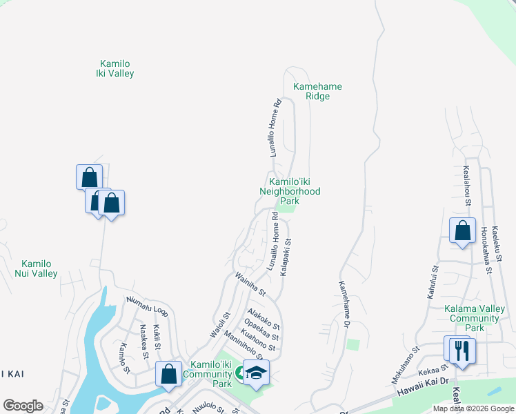 map of restaurants, bars, coffee shops, grocery stores, and more near 1101 Kumukumu Street in Honolulu