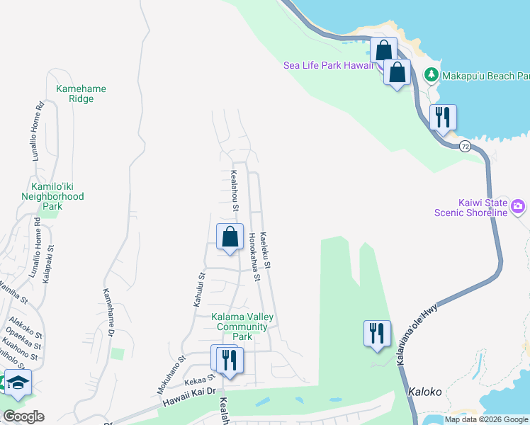 map of restaurants, bars, coffee shops, grocery stores, and more near 1337 Kaeleku Street in Honolulu