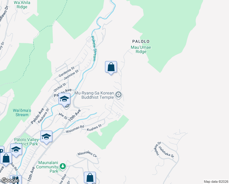 map of restaurants, bars, coffee shops, grocery stores, and more near 2550 Waiomao Road in Honolulu