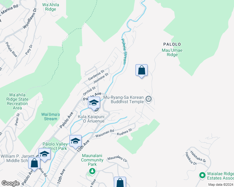 map of restaurants, bars, coffee shops, grocery stores, and more near 2565 Lā-'ī Road in Honolulu