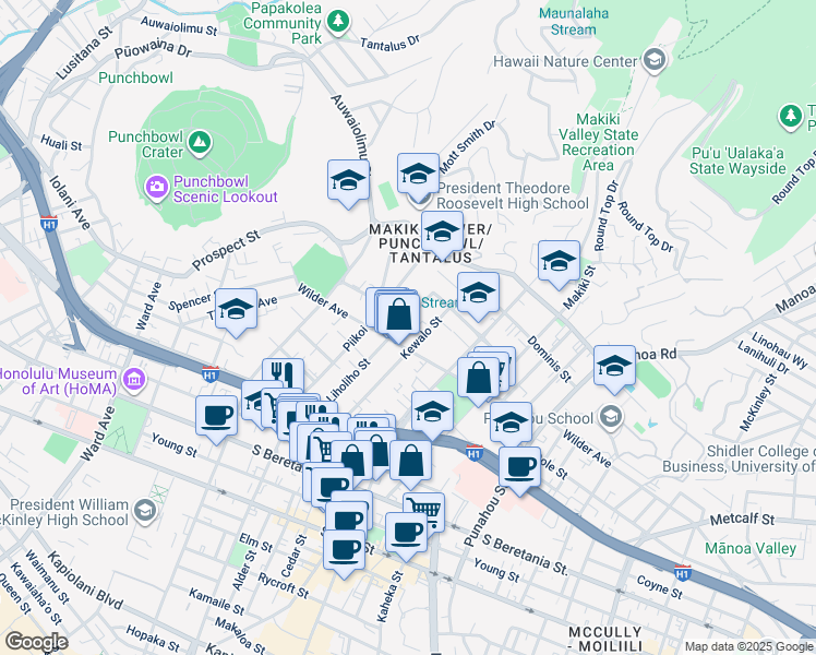 map of restaurants, bars, coffee shops, grocery stores, and more near in Honolulu