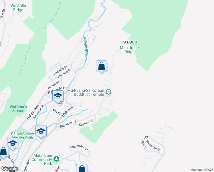 map of restaurants, bars, coffee shops, grocery stores, and more near 2550-2568 Waiomao Rd in Honolulu