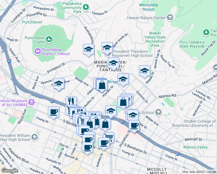 map of restaurants, bars, coffee shops, grocery stores, and more near in Honolulu