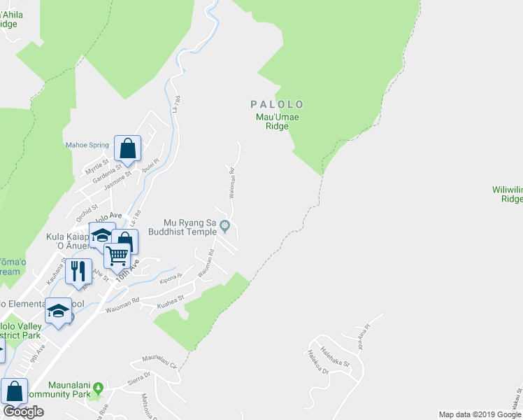 map of restaurants, bars, coffee shops, grocery stores, and more near 2651 Waiomao Road in Honolulu