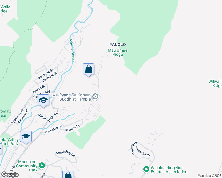 map of restaurants, bars, coffee shops, grocery stores, and more near 2651 Waiomao Road in Honolulu