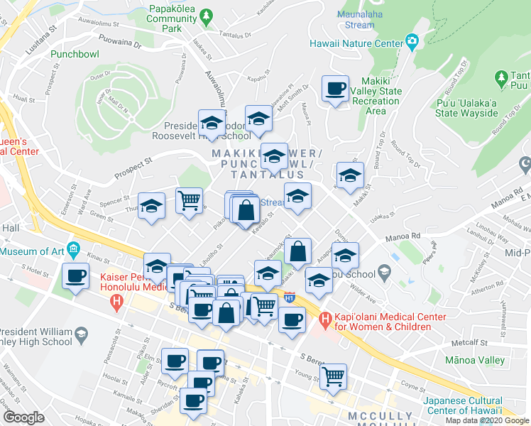 map of restaurants, bars, coffee shops, grocery stores, and more near in Honolulu