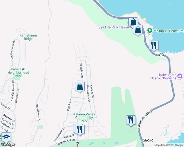 map of restaurants, bars, coffee shops, grocery stores, and more near 1337 Kaeleku Street in Honolulu