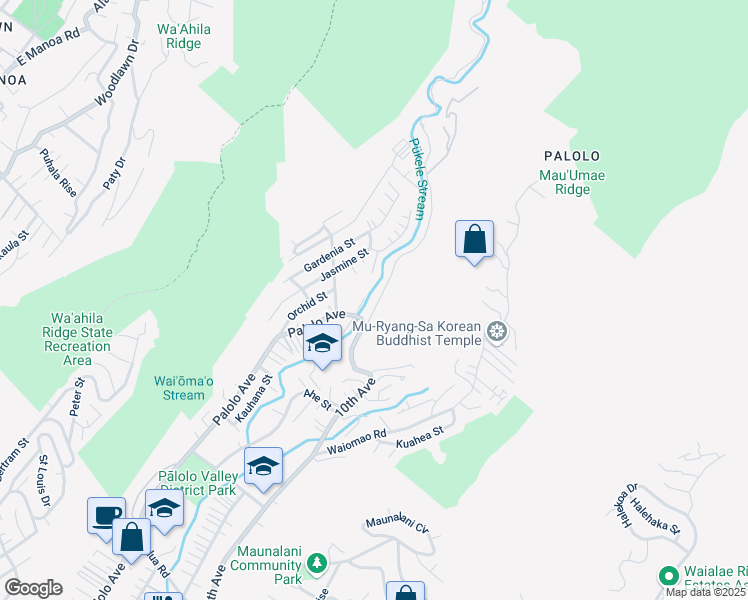 map of restaurants, bars, coffee shops, grocery stores, and more near 2541 Ipulei Way in Honolulu