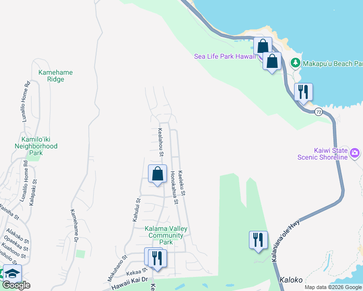 map of restaurants, bars, coffee shops, grocery stores, and more near 1373 Kaeleku Street in Honolulu