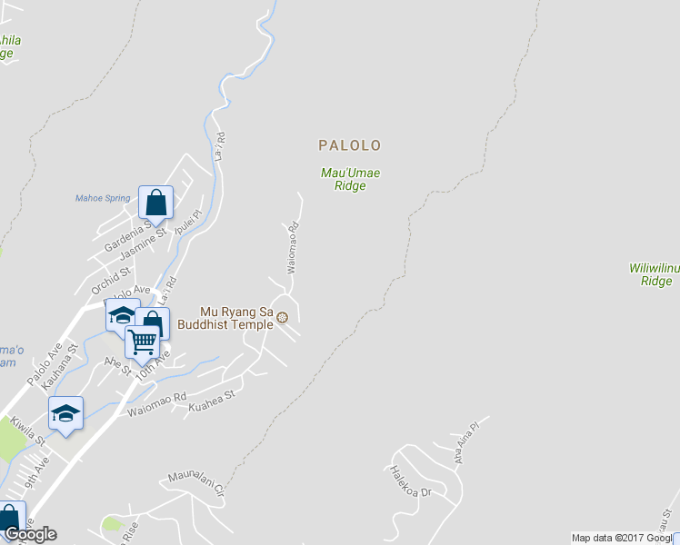 map of restaurants, bars, coffee shops, grocery stores, and more near 2697 Waiomao Road in Honolulu
