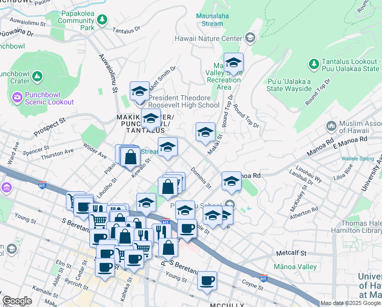 map of restaurants, bars, coffee shops, grocery stores, and more near 1408A Nehoa Street in Honolulu