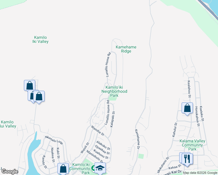 map of restaurants, bars, coffee shops, grocery stores, and more near 1062 Kolokolo Street in Honolulu