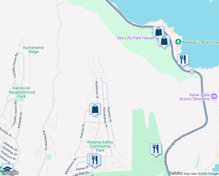 map of restaurants, bars, coffee shops, grocery stores, and more near 1373 Kaeleku Street in Honolulu