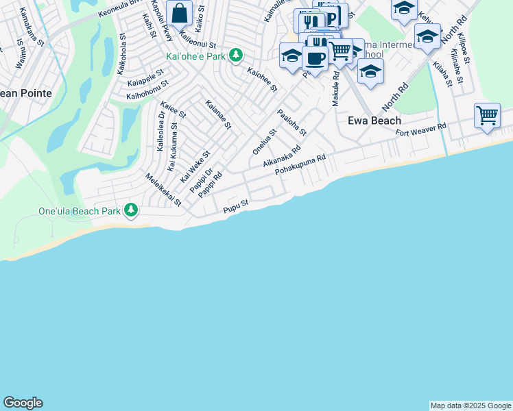 map of restaurants, bars, coffee shops, grocery stores, and more near 91-557 Pupu Street in Ewa Beach