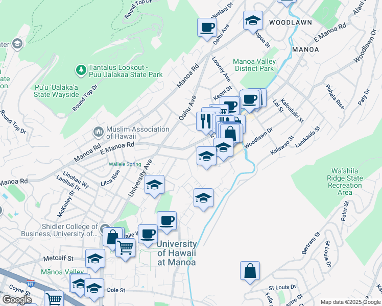 map of restaurants, bars, coffee shops, grocery stores, and more near 2517 Pamoa Road in Honolulu